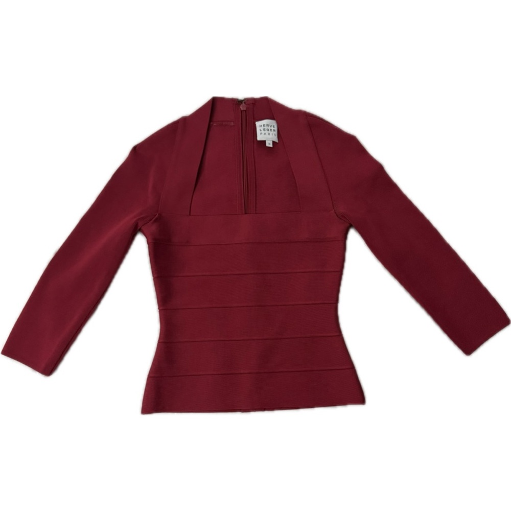 Herve Leger Iconic Square Neck Red Bandage Top